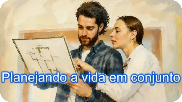 Foto de casal arquitetando como será sua casa, familia, com ajuda de terapia de casal psicológica