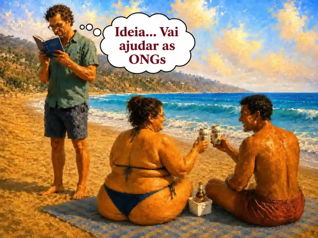 Imagem de homem tendo ideia lendo livro na praia