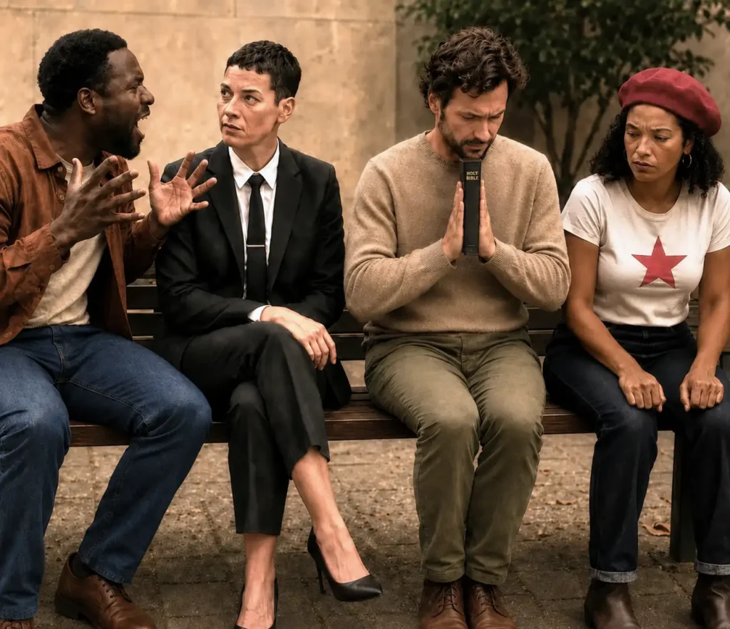 foto de 4 pessoas em desacordo, conflitos sociais, tensões na relação